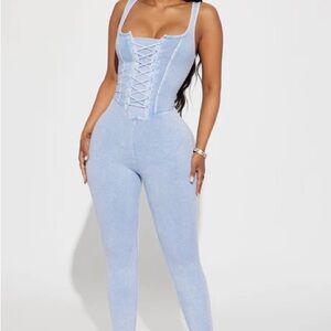 Women's Light Blue Lace-Up Jumpsuit